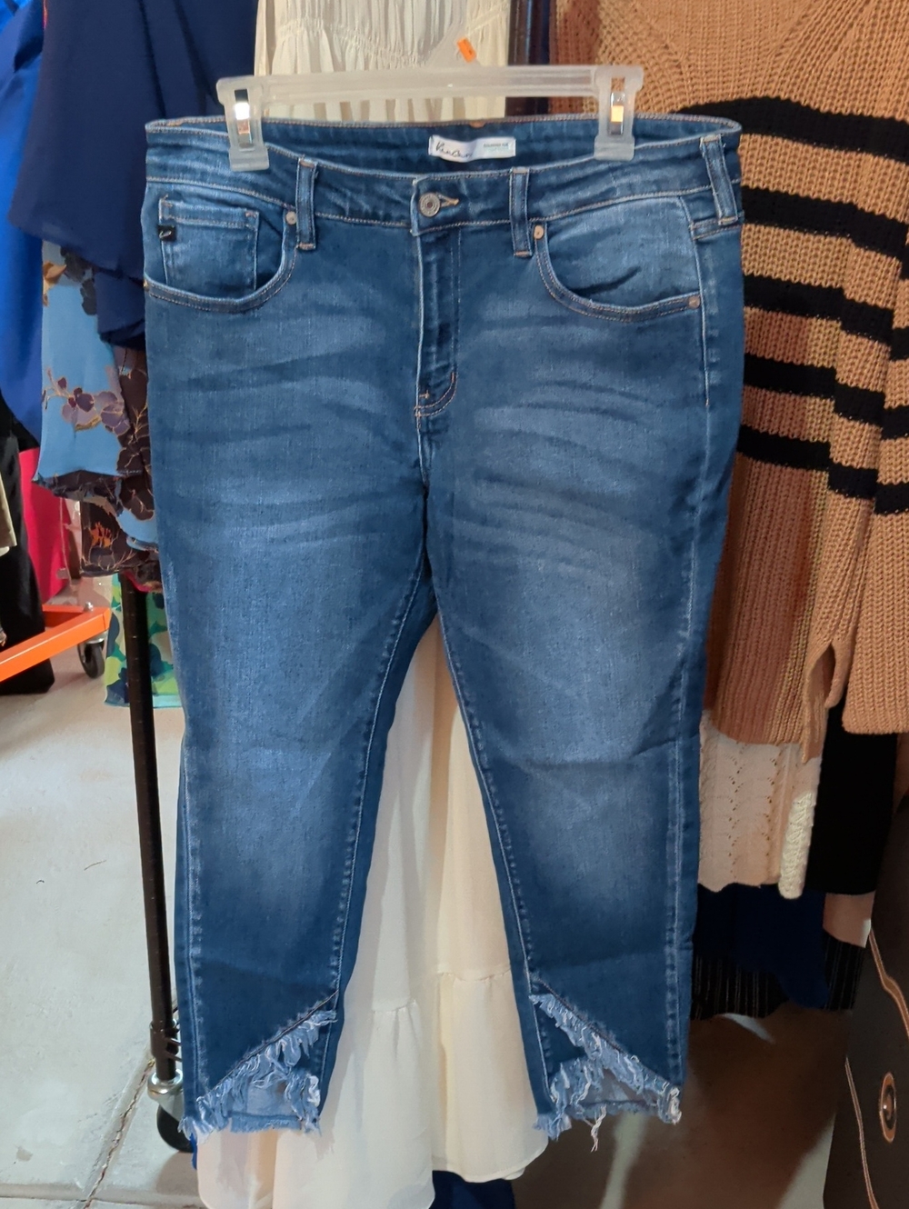 KanCan Blue Cropped Jeans with Frayed Ankle